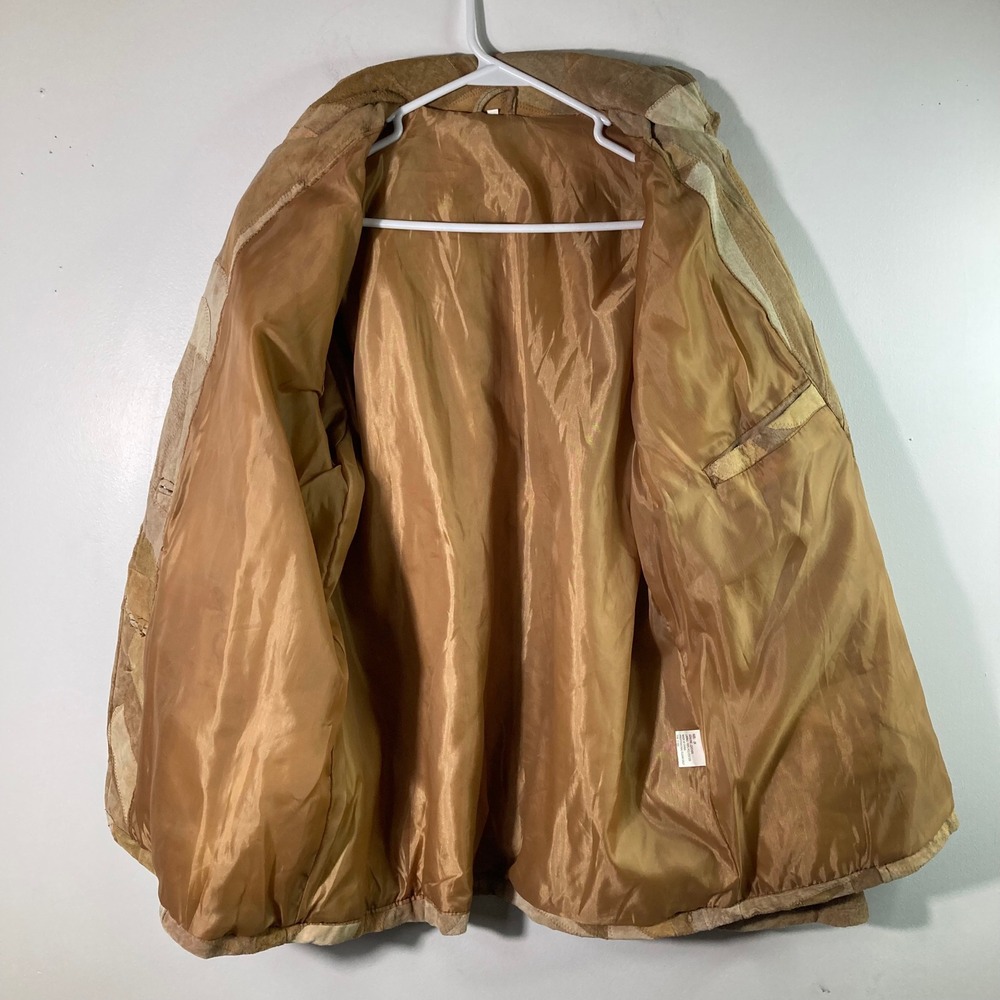 Womens Suede Patchwork Leather Jacket Tan Brown 2… - image 3